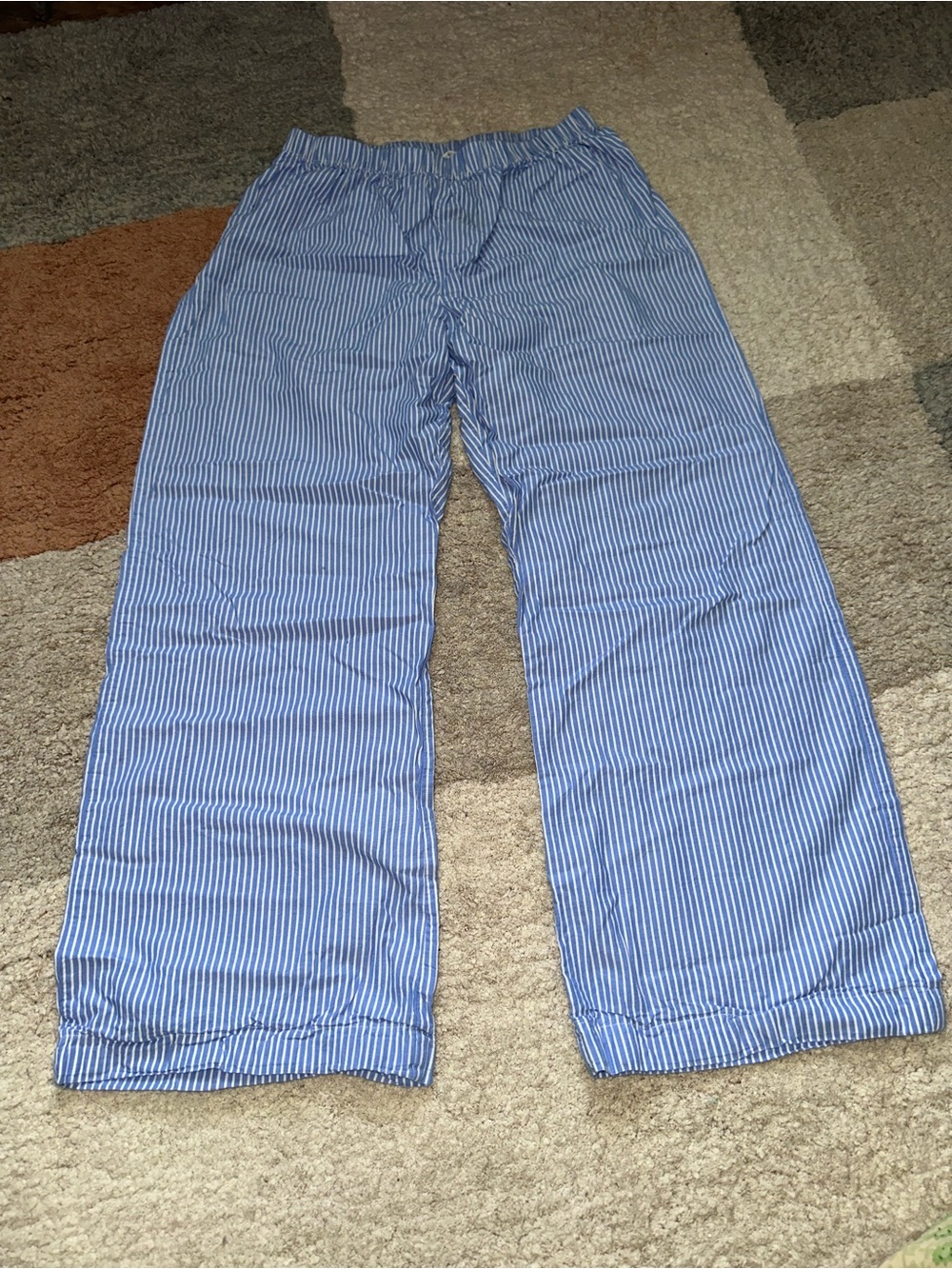 Primark Blue and White Striped Wide Leg Pants